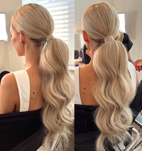 Ok quick poll ✨✨ yes or no: do you know how to wrap hair around a ponytail so the hairband doesn’t show? @acielewis thinks it’s worth a… Wedding Guest Hair Styles For Long Hair, How To Wrap Hair, Bridal Pony, Ponytail Bridal Hair, How To Use Eyeshadow, Blonde Bridal Hair, Ponytail Looks, Wedding Ponytail Hairstyles, Bridal Ponytail