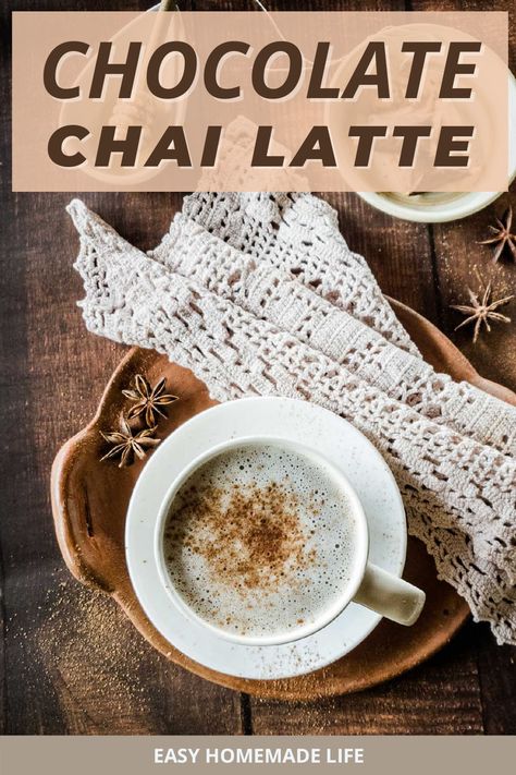 Here’s an easy 4-ingredient Chocolate Chai Latte recipe that combines your love for chai and chocolate together in one mug. It’s a simple spice-flavored drink that you can easily make at home with chai tea, milk, honey, and chocolate powder. It’s as easy as steeping the tea, mixing the other ingredients in, and serving hot! Chocolate Chai Latte, Chai Tea Latte Recipe, Chai Recipes, Chai Latte Recipe, Chocolate Chai, Tea Drops, Chai Tea Recipe, Cozy Fall Recipes, Breakfast Drinks