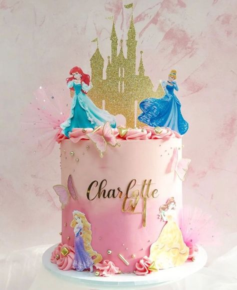 Princess Theme Birthday Cake Ideas, Princess Cake For 3rd Birthday, Disney Princesses Cake Ideas, Princess Theme Birthday Party Cake, Princess 4th Birthday Cake, Small Disney Princess Cake, Disney Princess Birthday Cake One Tier, Pastel Princess Cake, Birthday Cake Princess Disney