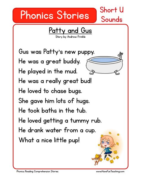 This Reading Comprehension Worksheet - Patty and Gus is for teaching reading comprehension. Use this reading comprehension story to teach reading comprehension. Phonic Stories, Phonics Stories, Third Grade Reading Comprehension, Reading Rules, Story Worksheet, Phonics Reading Passages, Phonics Readers, Teaching Reading Comprehension, Teaching Esl