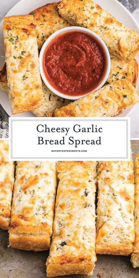 Cheesy Garlic Bread Spread is made with a blend o shredded cheese, cream cheese, garlic and seasonings to make the BEST garlic bread you've ever tasted! Cream Cheese Garlic Bread Recipe, Spread Recipes For Bread, Garlic Spread For Bread, Garlic Bread Spread Recipe, Garlic Cheese Spread, Garlic Cheese Bread Recipe, Cream Cheese Garlic Bread, Bread Spreads, Garlic Bread Spread