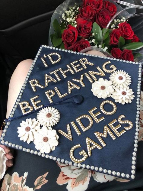 Video game graduation cap Graduation Cap Designs Video Games, Hockey Graduation Cap, Gaming Graduation Cap, Gamer Graduation Cap, Video Game Graduation Cap, Graduation Cap Designs College, Caps Game, Mortar Board, Grad Shoot