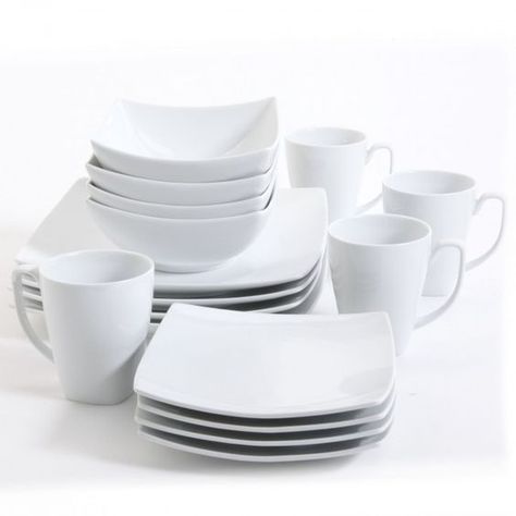 Kitchen Essentials List, Dinnerware Pottery, White Dinnerware Set, Square Dinnerware Set, Plates And Cups, Dining Ware, Stoneware Dinnerware Sets, Gadgets Kitchen Cooking, White Dishes