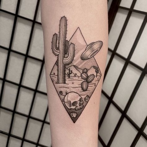 Desert Tattoo Ideas Sleeve, Desert Road Tattoo, Traditional Cactus Tattoo, Sedona Tattoo, Desert Tattoo Ideas, Sean Tattoo, Healer Tattoo, Cactus Tattoos, Desert Tattoo