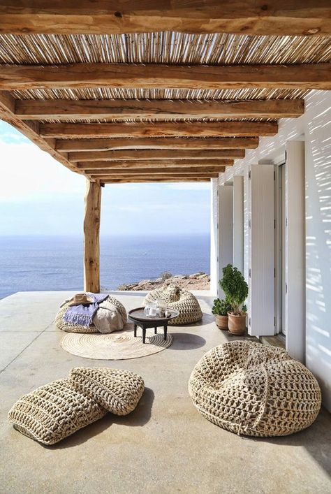 Situated on the island of Syros in Greece this summer home has stunning sea views. The design process, led by Greek architecture firm Block 722, was defined by the clients’ desire to maximize the view Chill Out, Sun Design, Mediterranean Decor, Beach House Interior, Terrace Design, Design Exterior, Mediterranean Homes, Design Hotel, Villa Design