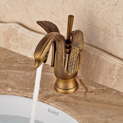 Antique Brass Swan Shape Bathroom Vessel Sink Faucet Deck Mount Mixer Taps Single Handle Antique Brass Bathroom Fixtures, Spare Room Walk In Closet, Brass Bathroom Fixtures, Antique Brass Bathroom, Brass Swan, Vessel Sink Faucet, Brass Bathroom, Brass Faucet, Vessel Sink Bathroom