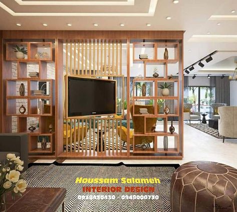 Tv Partion Design, Living Room Partition With Tv Unit, Low Height Partition, Living Room Divider With Tv Unit, Tv Partition Wall, Partition Between Living And Dining, Tv Wall Ideas Living Room, Tv Stand Room Divider, Room With Tv