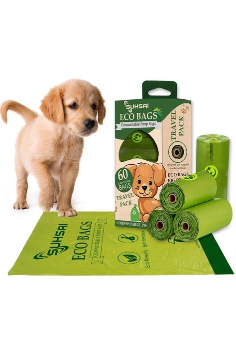 Suhsai biodegradable poo bags for dogs look like regular plastic dog waste bags, but they are mostly green in color to underscore the fact that they are ""earth-friendly"" or biodegradable. As people become more eco-friendly. Dog Poo, Dog Poo Bags, Eco Bags, Waste Disposal, Earth Friendly, Travel Packing, Leak Proof, For Dogs, Dog Food Recipes