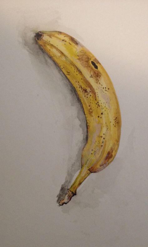 Banana Painting Watercolor, Bananas Drawing, Fruits Sketch, Banana Sketch, Banana Watercolor, Watercolour Still Life, Banana Drawing, Fruit Drawings, Banana Painting