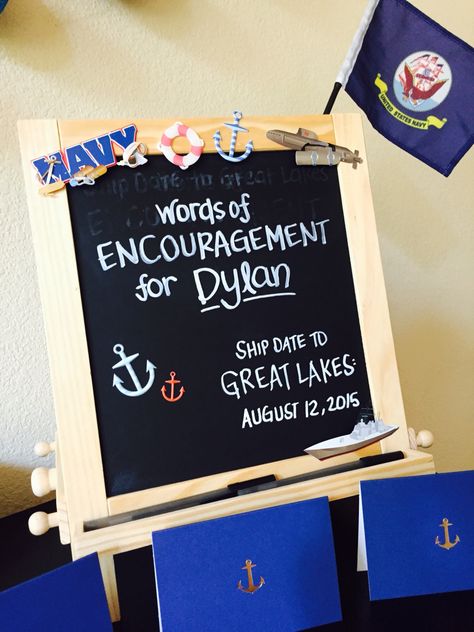 Navy Boot Camp Going Away Party.                                                                                                                                                     More Us Navy Party Ideas, Air Force Decorations Parties, Navy Farewell Party Boot Camp, Coast Guard Party Decorations, Navy Enlistment Party, Leaving For The Navy Party, Coast Guard Themed Party, Navy Send Off Party Ideas Boot Camp, Us Navy Themed Party