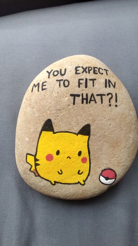 Funny Pikachu painted rock. Pikachu Rock Painting, Rock Painting Ideas Pokemon, Mini Painted Rocks, Pokemon Painted Rocks, Cool Rock Painting Ideas Funny, Pokemon Painting Ideas, Rock Painting Funny, Pokemon Stones, Funny Rock Painting Ideas