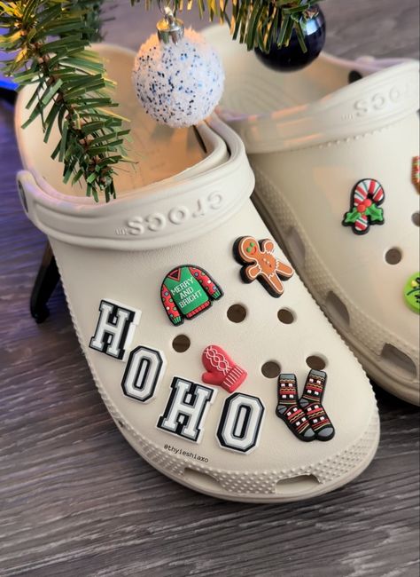 Shoes, crocs, crocs shoes, charms, shoe charms, jibbitz,crocs jibbitz, holiday, Christmas, Christmas theme, merry Christmas Crocs Jibbitz, Christmas Crocs Shoes, Christmas Croc Charms, Crocs Decorations, Winter Crocs, Croc Jibbitz Ideas, Christmas Outfit Inspiration, Gift Baskets For Him, Fun Christmas Party Games