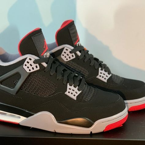 Jordan 4 Retro"Bred Reimagined" Jordan 4 Retro Bred, Jordan 4 Retro, Mesh Material, The White, Shoe Laces, Nike Air, Red And White, Jordan, Mesh