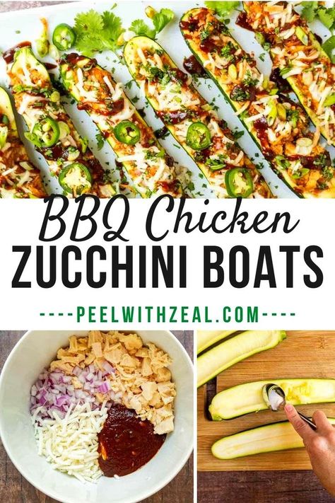 This quick and easy recipe for BBQ chicken zucchini boats offers a light, low-carb dinner option bursting with flavor, guaranteed to satisfy your cravings. What's more, it's a convenient one-pan meal, ready to enjoy in under 30 minutes. Bbq Chicken Zucchini Boats, Ground Chicken Healthy Recipes, Quick Bbq Chicken, Low Carb Bbq Chicken, Chicken Stuffed Zucchini Boats, Chicken Stuffed Zucchini, Vegetarian Steak, Zucchini Boat, Boat Recipes