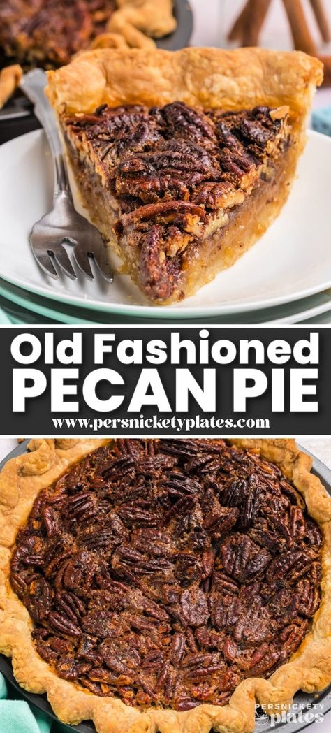 Learn to make an old-fashioned pecan pie using this basic recipe and your favorite flaky pie crust! With an ooey gooey sweet filling, loads of crunchy pecans, and an unforgettable taste experience, this simple yet nostalgic pie has everything you need in a fall dessert. Tasting History Pecan Pie, Best Pecan Pie Recipe Southern Living, 1914 Pecan Pie Recipe, Custard Pecan Pie, 1914 Pecan Pie, Homemade Pecan Pie From Scratch, Pecan Pie Recipe Taste Of Home, One Crust Pie Recipes, Christmas Pie Ideas