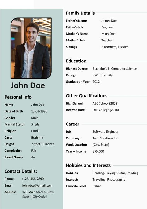 Marriage Biodata Word Format - (.Docx .Pdf) Biodata Ideas, Bio Data Format For Job, Wedding Card Format, Man Suit Photo, Biodata Format Download, Marriage Biodata Format, Resume Format Download, Catholic Marriage, Job Resume Format