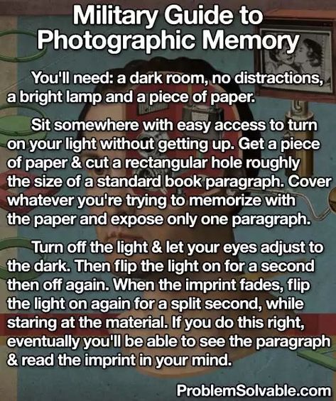 How To Get Photographic Memory, Studie Hacks, Photographic Memory, Random Knowledge, Ace Ventura, Survival Skills Life Hacks, Random Tips, Effective Study Tips, Student Life Hacks