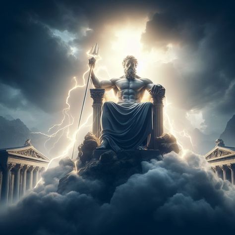 Olympus Tattoo Greek Gods, Mount Olympus Tattoo, Zeus Thunderbolt, Greek Gods Zeus, Zeus Wallpaper, Zeus Aesthetic, Zeus Art, Greek God Zeus, Zeus Children