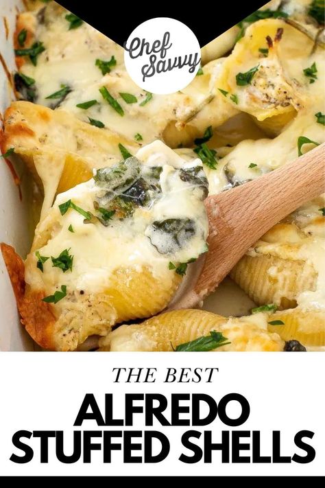 Stuffed Shells Alfredo, Creamy Chicken Alfredo, Chicken Alfredo Stuffed Shells, Alfredo Stuffed Shells, Easy Creamy Chicken, Chef Savvy, Spinach Alfredo, Stuffed Shells Ricotta, Ideas For Dinner