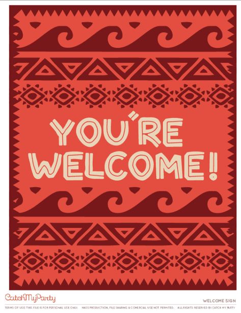 Free Moana Printables Welcome sign | CatchMyParty.com Moana Welcome Party Sign, Moana Bedroom, Moana Room, Moana Printables, Moana Decorations, Moana Birthday Party Theme, Maui Moana, Moana Theme Birthday, Moana Theme