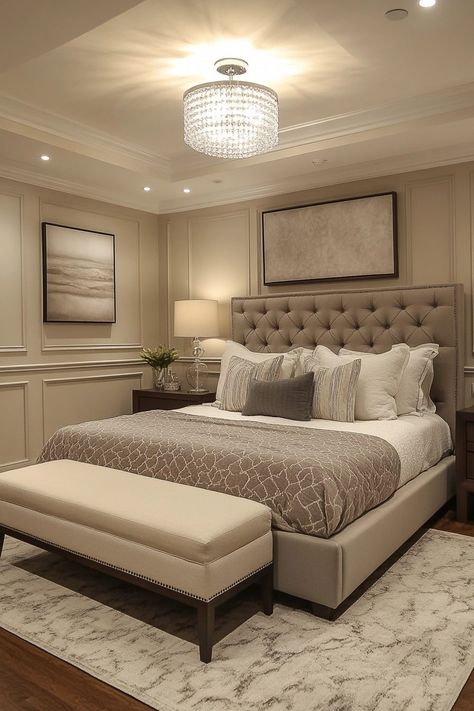 29 Transitional Bedroom Ideas for a Chic Space 19 Small Bedroom King Size Bed, Bedroom King Size Bed Ideas, King Size Bed Ideas, King Size Bed In Small Room, Contemporary Classic Bedroom, Transitional Bedroom Ideas, Bedroom King Size Bed, King Size Bed Master Bedrooms, Transitional Bedroom Design