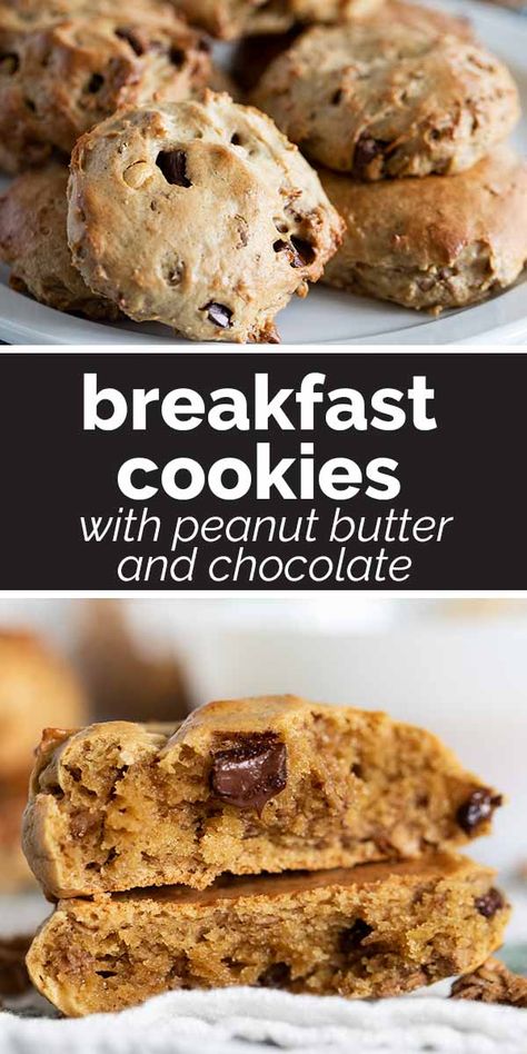 Cookies for breakfast? Yep! These Breakfast Cookies with Peanut Butter and Chocolate are a delicious way to wake up in the morning. Peanut Butter Chocolate Breakfast, Cookie Butter Breakfast Recipes, Breakfast Cookies Peanut Butter, Breakfast Cookies For Kids, Wfpb Breakfast Cookies, Peanut Butter Breakfast Cookies, Cookies With Peanut Butter, Cookies For Breakfast, Peanut Butter Breakfast