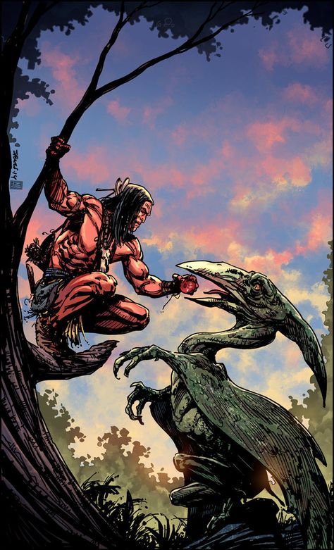 Turok:Dinosaur Hunter #11 by panelgutter on deviantART Turok Dinosaur Hunter Art, Turok Dinosaur Hunter, Cowboy Dinosaur, Bart Sears, Dinosaur Hunter, Valiant Comics, First Looks, Ark Survival Evolved, Conan The Barbarian