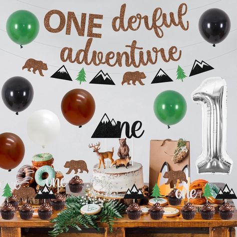 PRICES MAY VARY. What You Will Get: You will get 18pcs latex balloons 12 inches, 1 ONE cake topper, 12pcs cupcake toppers, 1 Onederful Adventure banner, 1 Number 1 foil balloon 32 inches (No Helium Supported), 1 garland. Abundant quantity for decorating boys' 1st birthday party. Wide Range of Applications: Onederful adventure birthday decorations can be used for decorating wild one birthday party, woodland birthday party, camping theme birthday party, mountain theme birthday party, wild one bear Wild One Adventure Birthday Party, 1st Birthday Adventure Theme, Adventure Awaits Birthday Party, One Wild Adventure 1st Birthday, Onederful Adventure Birthday Boy, Onederful Adventure Birthday, Camping 1st Birthday, Woodland Camping, Explorer Birthday Party