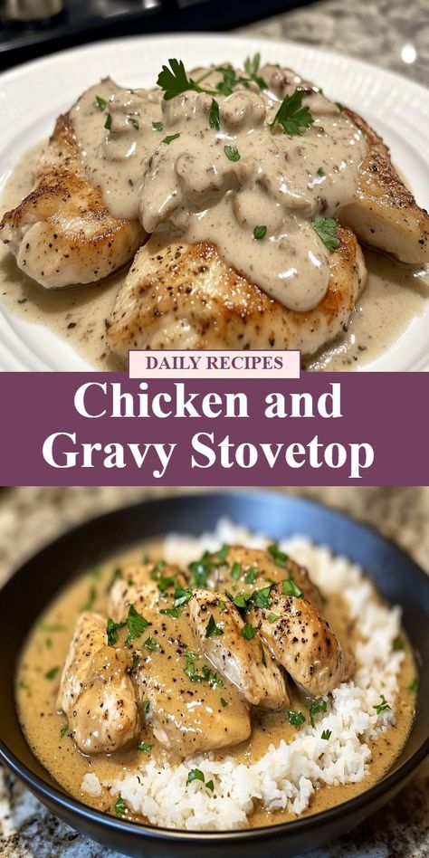 Satisfy your comfort food cravings with this delicious Chicken and Gravy Stovetop recipe! Tender chicken simmered in a rich, savory gravy, perfect for a cozy family dinner. Quick and easy to make, this dish is a winner for busy weeknights. Serve over fluffy mashed potatoes or buttery biscuits for a hearty meal that everyone will love. Don't miss out on this mouthwatering dish, give it a try tonight! Chicken And Gravy Stovetop, Dinner Quick And Easy, Chicken And Gravy, Fluffy Mashed Potatoes, Dinner Quick, Stove Top Recipes, Buttery Biscuits, Hearty Meal, Delicious Chicken