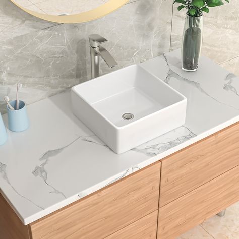 White Bathroom Sink, Console Bathroom Sink, Rectangular Vessel Sink, Sinks Kitchen, Modern White Bathroom, Small Bathroom Sinks, Stainless Sink, Console Sink, Modern Bathroom Sink