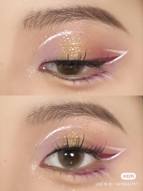 Fairytale Makeup Ideas, Fairy Inspired Makeup Simple, Fairycore Makeup Looks, Fairycore Wedding Makeup, Soft Fairycore Makeup, Pink Fairy Makeup Looks, Fairycore Makeup, Fairy Core Eye Makeup, Pink Fairy Eyeshadow