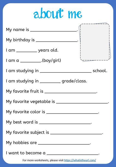 This is a simple worksheet created for students to provide information about themselves.  We already have one in our site.   But we have updated with more information in it, I Am You Are He Is She Is Worksheet, About Me Worksheet For Adults, About Myself Worksheet, My Information Worksheet, All About Me Worksheet For Adults, 1std English Worksheet, English For Beginners, English Exercises, Kids English