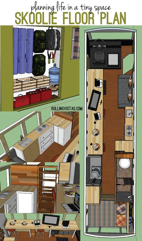 Bus Life Interior Layout, Skoolie Conversion Ideas, Converted Bus Home, Mini Bus Conversion, School Bus Renovation, Bus Interior Ideas, Schoolbus Homes, Bus Layout, School Bus Home