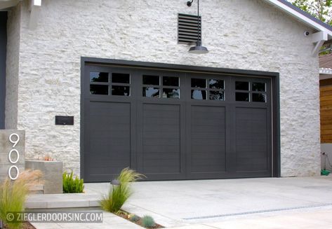 Farmhouse Wood Garage Doors | Ziegler Doors, Inc. Grey Garage Doors, Black Garage Doors, Garage Door Colors, Garage Door Windows, Wood Garage, Modern Garage Doors, Garage Door Types, Farmhouse Garage, Garage Door Styles