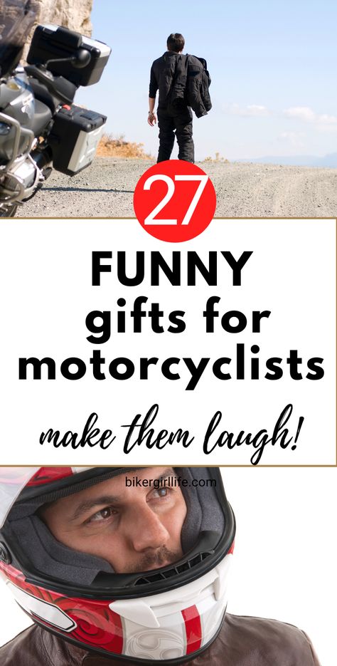 Looking for a funny gag gift idea for a motorcycle rider? Here are some of the most fun presents for bikers with a sense of humor. Get them something to make them laugh for Christmas, birthday, anniversary or any other occasion. Also make great ideas for motorcycle gift baskets. Motorcycle Gifts | Gifts for bikers | Motorcycle gifts for him | Motorcycle Gift Basket ideas #motorcyclegifts #motorbikegifts #motorcycles Motorcycle Boyfriend Gift, Fathers Day Gifts Ideas Motorcycle, Gifts For Biker Boyfriend, Gifts For Bikers Motorcycles, Biker Gifts For Him, Gifts For Motorcycle Riders Men, Diy Motorcycle Crafts, Motorcycle Gifts For Him, Motorcycle Gadgets