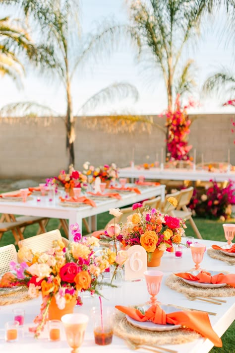 flair. Orange Wedding Themes, Backyard Transformation, Orange And Pink Wedding, Bakersfield California, Breathtaking Wedding, Sunset Wedding, Orange Wedding, Wedding Mood Board, Wedding Tablescapes