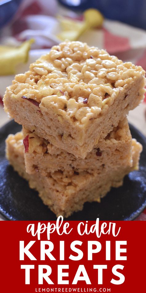 Apple Cider Rice Krispie Treats, Fall Rice Krispie Treats Ideas, Fall Rice Crispy Treats Ideas, Flavored Rice Krispie Treats, Fall Potluck Ideas For Work, Fall Rice Krispie Treats, Apple Rice Krispie Treats, Fall Bars, Fall Potluck