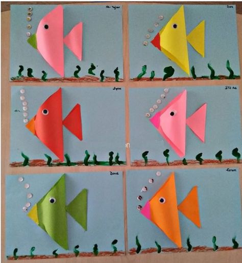 triangle fish craft | Crafts and Worksheets for Preschool,Toddler and Kindergarten Craft Fish, Rainbow Fish Crafts, Shape Activities Preschool, Fish Craft, Math Crafts, Pinterest Crafts, Sea Crafts, Fish Crafts, Shapes Activities