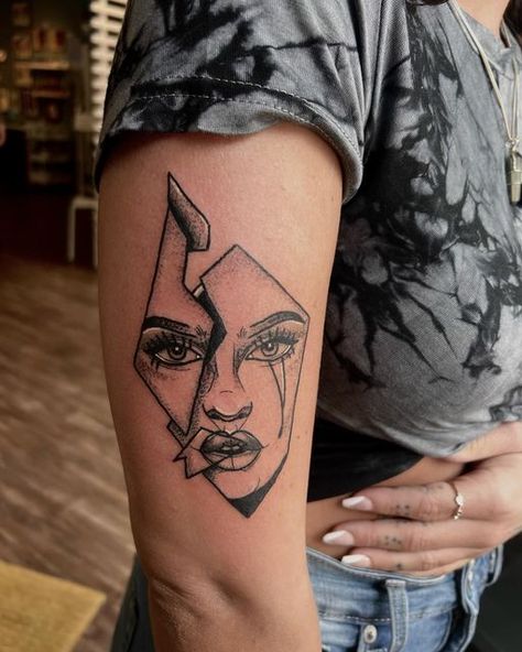 Broken Face Tat, Mirror Tattoo, Patchwork Tattoos, Mirror Tattoos, Lip Artwork, Tattoo Now, Broken Mirror, Face Tattoo, Tattoo Inspo