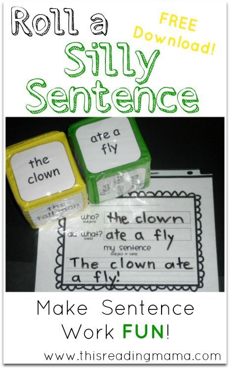 Roll a Silly Sentence with Who? Did What? ~ what a fun way write complete sentences! | This Reading Mama Sentence Activities, Silly Sentences, Writing Station, 1st Grade Writing, First Grade Writing, Work On Writing, Sentence Writing, Teaching Literacy, Kindergarten Writing