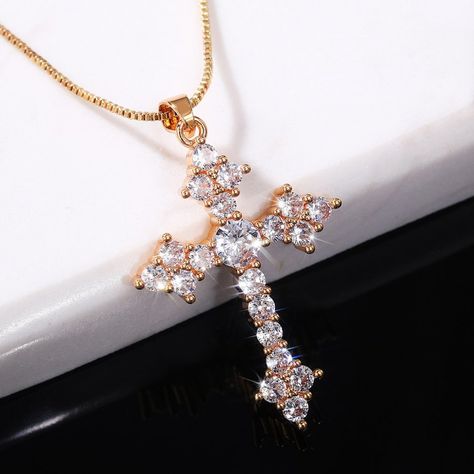 White Zircon Filled Cross Beautiful Gold Plated Cross Necklace For Women, Unvn12404 Necklace Length: 18 Inch Metal: Gold Plated Over High Quality Brass Stone: Cubic Zirconia High Quality Material Hand Crafted With Love And Care Perfect For Gift, Holiday, Christmas, Birthday, Vacation, Mother's Day, Valentine's Day, Wedding, Engagement , Bridal, Promise, Anniversary, Party Please Feel Free To Message Me If You Have Any Questions. Thank You For Shopping With Us! Cross Necklace Women, Zirconia Necklace, Faux Pearl Necklace, Necklace Women, Gold Cross, Stunning Necklace, Rhinestone Necklace, Wedding Necklace, Cross Pendant