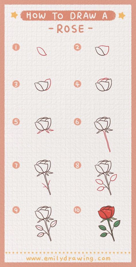 Learn How to Draw a Rose in This Step by Step Tutorial How To Draw A Rose Step By Step Simple, Flower Drawing Simple Step By Step, How To Draw Flowers Step By Step Simple, Easy Doodles Drawings Step By Step, Rose Drawing Simple Step By Step, Draw Rose Step By Step, How To Draw Things, Trin For Trin Tegning, Rose Drawing Simple