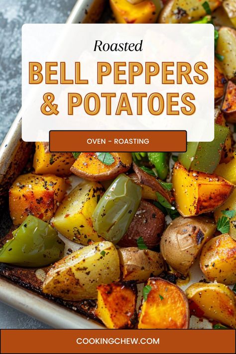 Roasted Potatoes and Bell Peppers Recipe with Minimal Ingredients Potatoes And Bell Peppers, Peppers And Potatoes, Roasted Bell Peppers, Side Items, Bell Pepper Recipes, Veggie Side Dishes, Potatoes Recipe, Veggie Sides, Roasted Potatoes