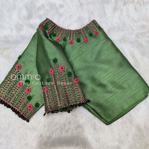 Simple Aari Work Blouse Design, Simple Aari Work Blouse, Simple Aari Work, Aari Work Blouse Design, Blouse Inspiration, Blouse Maggam Work, Blouse Works, Blouse Designs High Neck, Cutwork Blouse