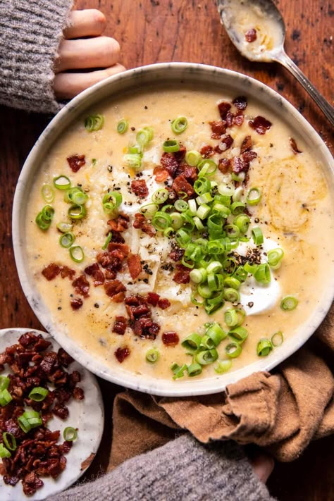 Smokey Potato Soup, Vegetarian Loaded Baked Potato Soup, Healthier Potato Soup, Soups For Christmas Dinner, Early Fall Dinner Recipes, Spicy Baked Potato Soup, Healthy Baked Potato Soup, Sunday Night Dinner Ideas, Half Baked Harvest Recipes