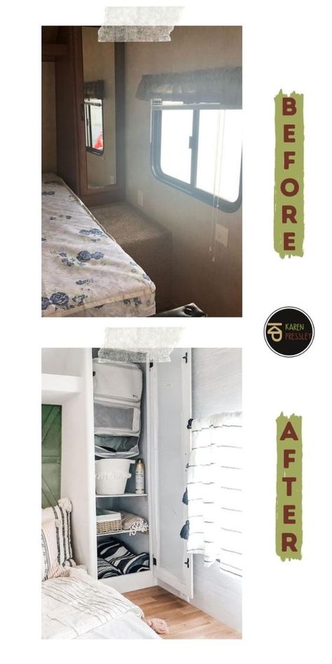 Renovated Rvs Before And After, Rv Bedroom Remodel Before And After, Jayco Flight Remodel, Springdale Camper Remodel, Camper Closet Remodel, Rv Motorhome Remodel, Class C Remodel Rv Interior, C Class Rv Remodel, Motorhome Remodel Class C