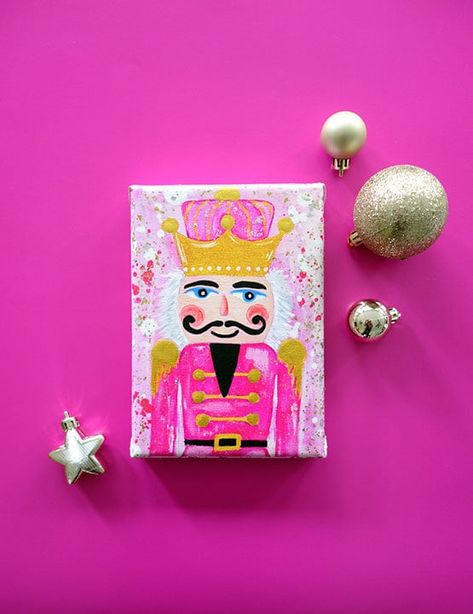 Nutcracker Painting, Barbie Nutcracker, Nutcracker Decor, Nutcracker Christmas Decorations, Winter Park Fl, Nutcracker Ornaments, Toile Art, Pink Christmas Decorations, Canvas Art Wall