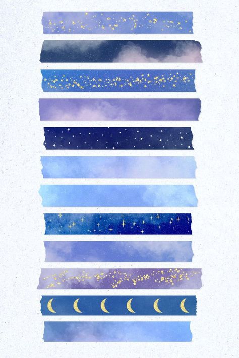 Galaxy Journal Stickers, Stickers Aesthetic Digital Planner, Free Digital Washi Tape Png, Astronomy Stickers Aesthetic, Blue Washi Tape Aesthetic, Washi Tape Designs Printable, Digital Planner Background, Digital Washi Tape Stickers, Washi Tapes Design