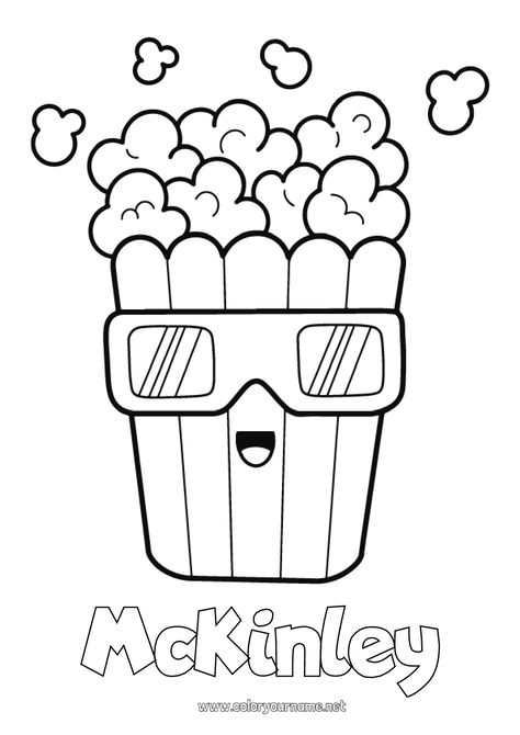 Coloring Popcorn, Popcorn Cones, Cinema Coloring, Theater Popcorn, Movie Theater Popcorn, Popcorn Treats, Easy Coloring, 3d Glasses, Easy Coloring Pages