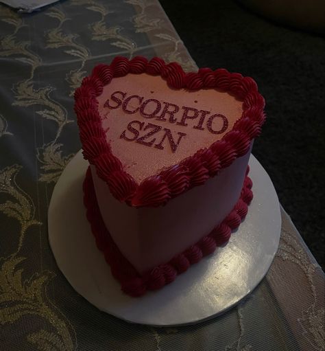 Heart Shaped Scorpio Cake, Birthday Venue Aesthetic, Scorpio Cakes Ideas, Scorpio Birthday Cake Ideas, Scorpio Bday Cakes, Scorpio Cupcakes, Scorpio Heart Cake, Pisces Szn Cake, Scorpio Szn Photoshoot